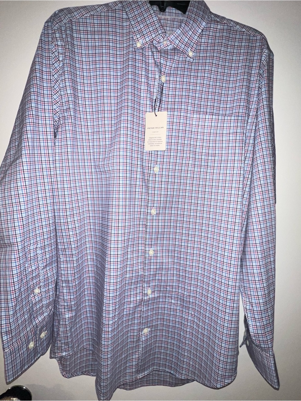 Peter Millar Men's Blue and Red Checked Button-Down Shirt size Medium BRAND NEW